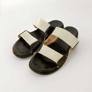 Hermes women’s canvas strap leather sandal slides